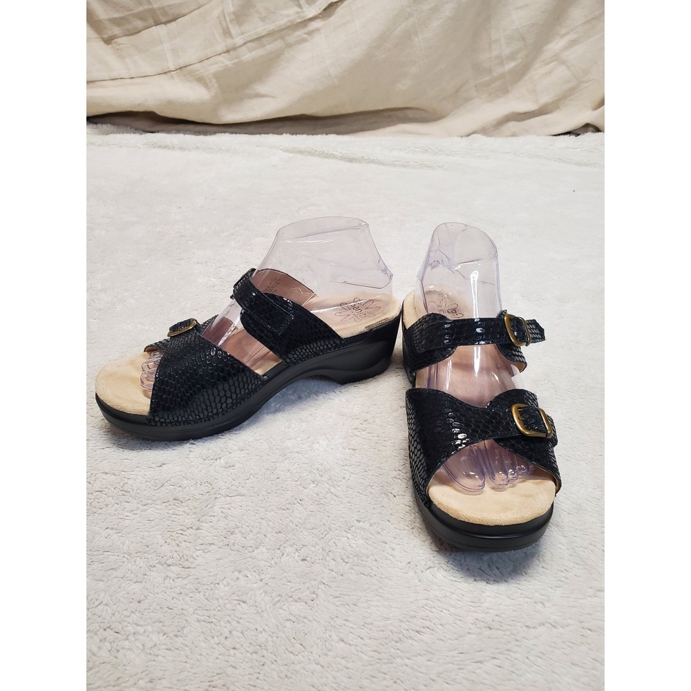 Dansko Sanita Black Leather Strap Slides Sandals Clogs‎ 40 9.5 Classic Casual